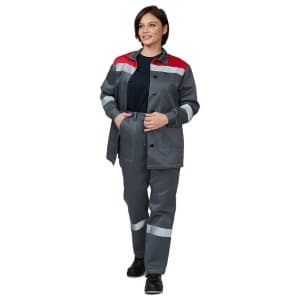 Костюм женский "Пантеон" серый/красный (куртка и брюки)